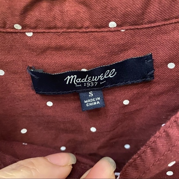 MADEWELL Women Burgundy Polka Dot 1/2 Buttoned Top Size Small - Picture 5 of 9